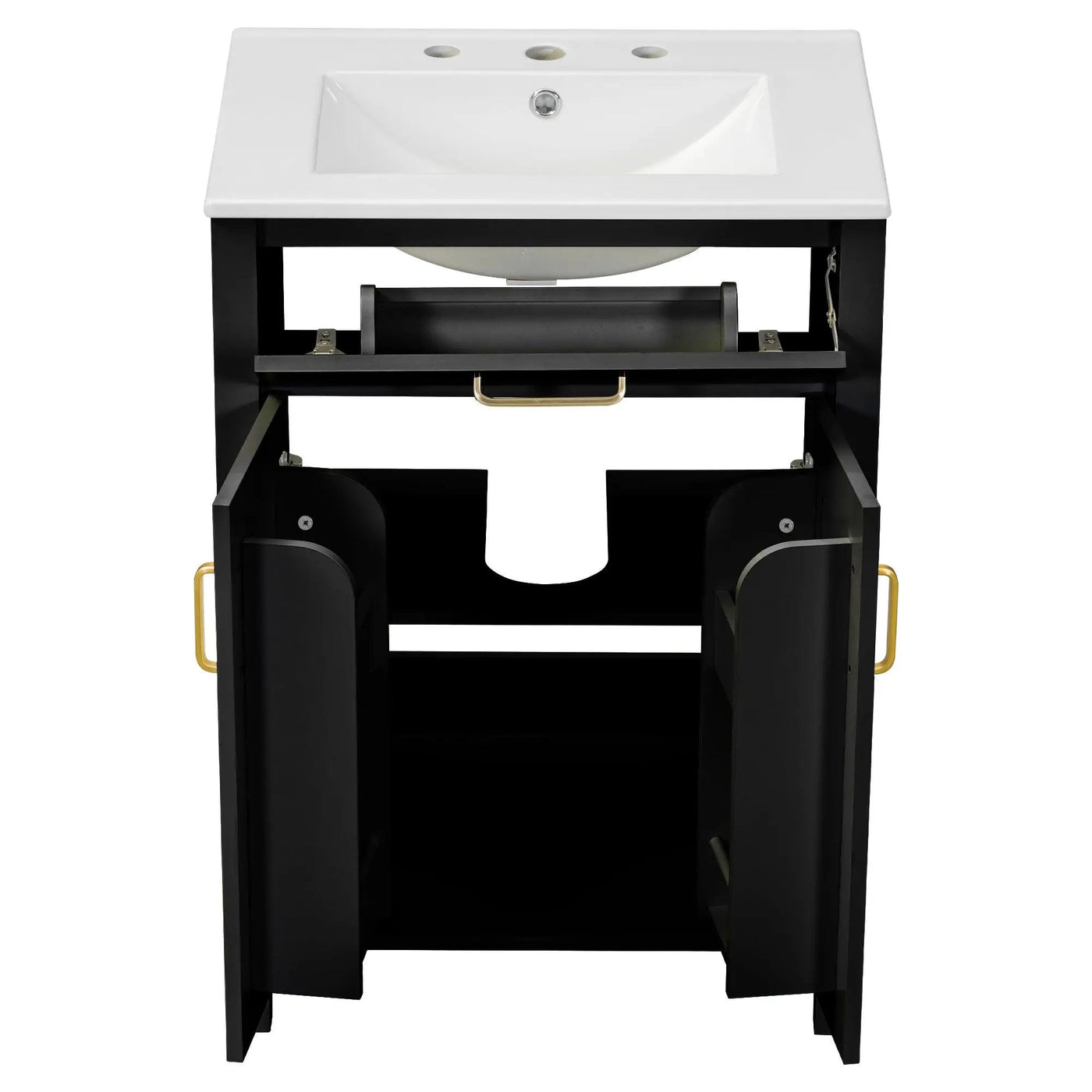 Modern Bathroom Vanity With Ceramic Sink, Soft-Close Doors, Flip Drawer, U-Shaped Shelves, Elegant Storage Solution by HouseOfZazla