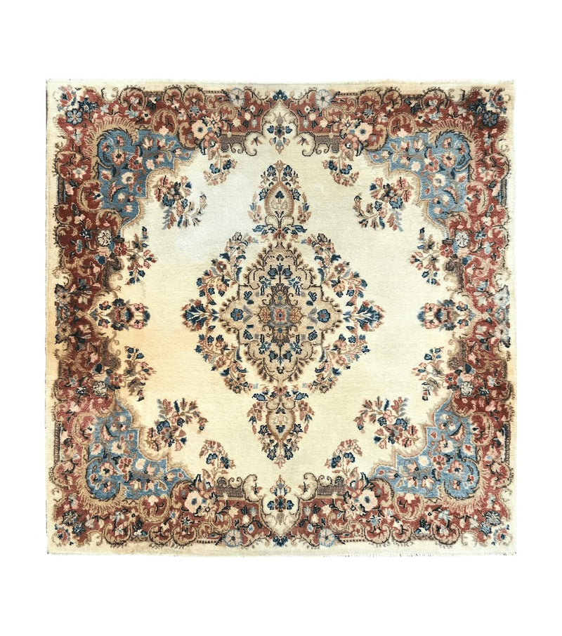 Square Persian Kerman Rug, Beige/Cream and Light Blue, Traditional Persian Rug, 5.5 x 5.5 ft by Jewel Rugs