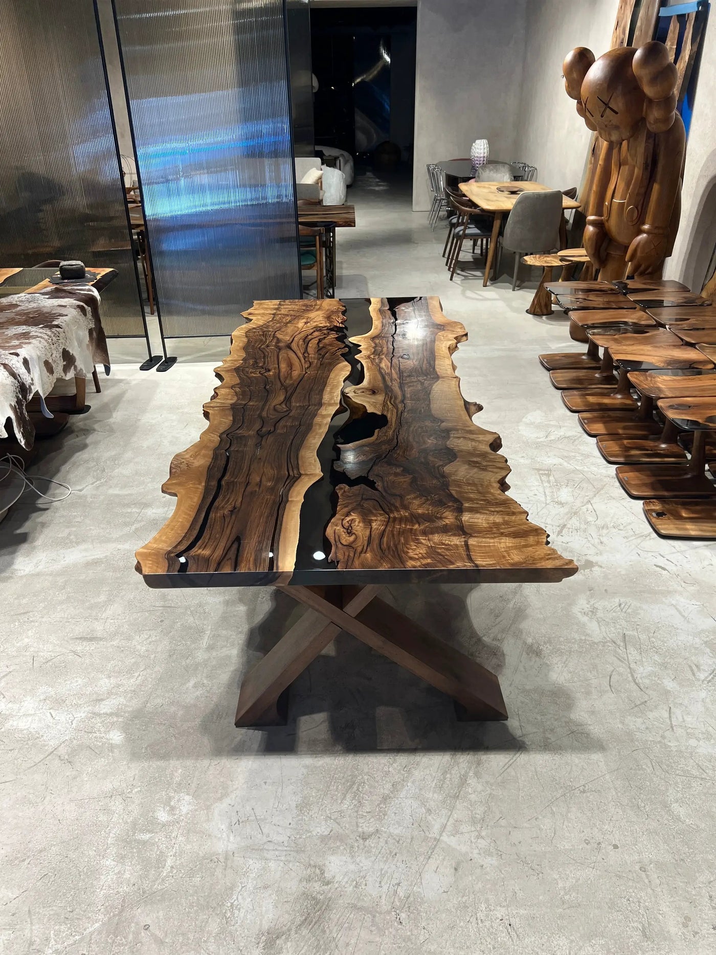 Live Edge Rustic, Epoxy Resin River Dining Room Table Made of Walnut by Gizz