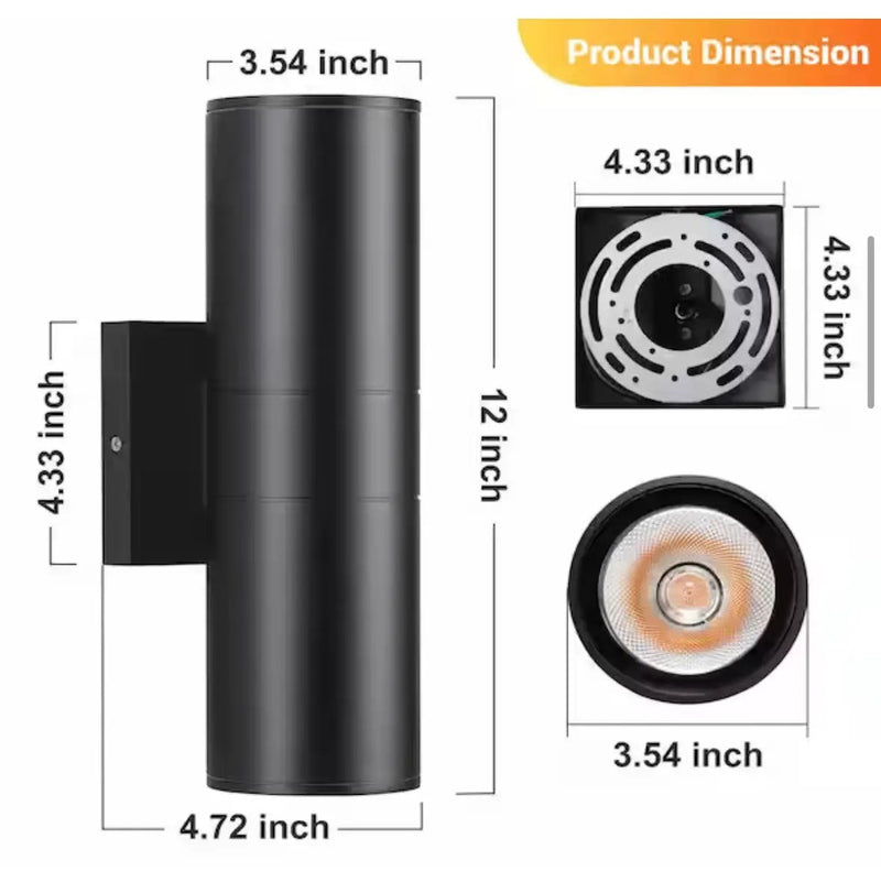 Aluminum 12- Watt Equivalent Integrated LED Black Cylinder Wall Sconce Indoor/Outdoor Wall Pack Light, 2700K (4-Pack by Selzalot