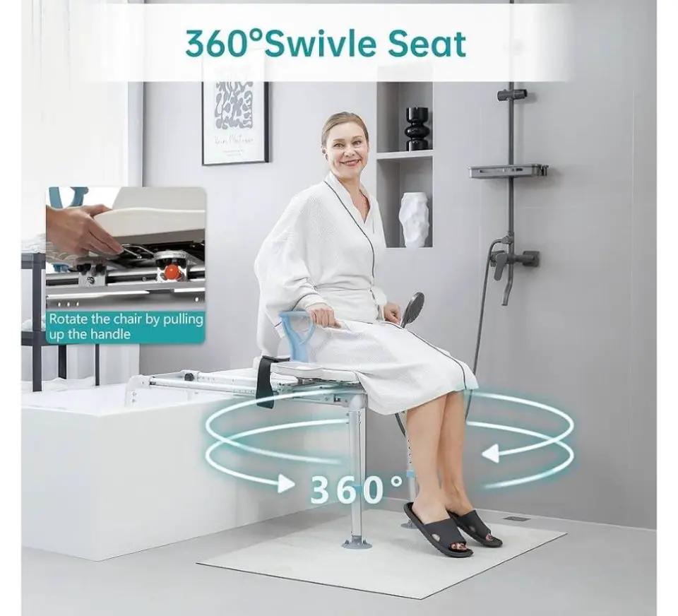 Open Box ELENKER Heavy Duty Sliding Shower Chair with Swivel Seat, Rotating Sliding Bathtub Transfer Bench and Bath Safety Seat with Non-Slip Suction by Selzalot
