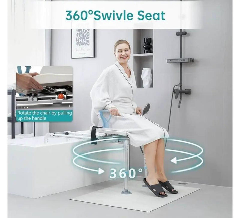 Open Box ELENKER Heavy Duty Sliding Shower Chair with Swivel Seat, Rotating Sliding Bathtub Transfer Bench and Bath Safety Seat with Non-Slip Suction by Selzalot