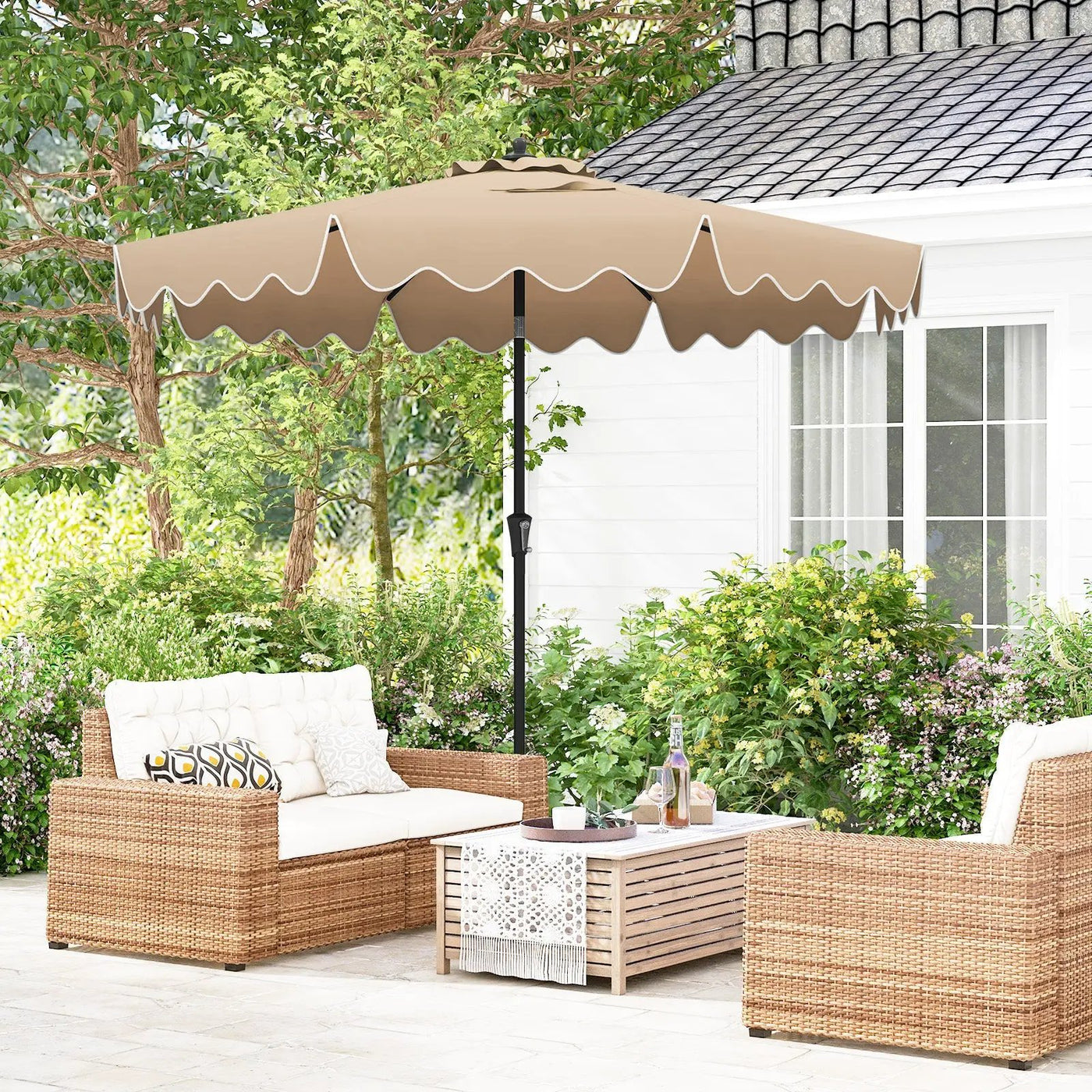 9 Feet Patio Umbrella with Crank Handle and Push Button Tilt by DirectDeals