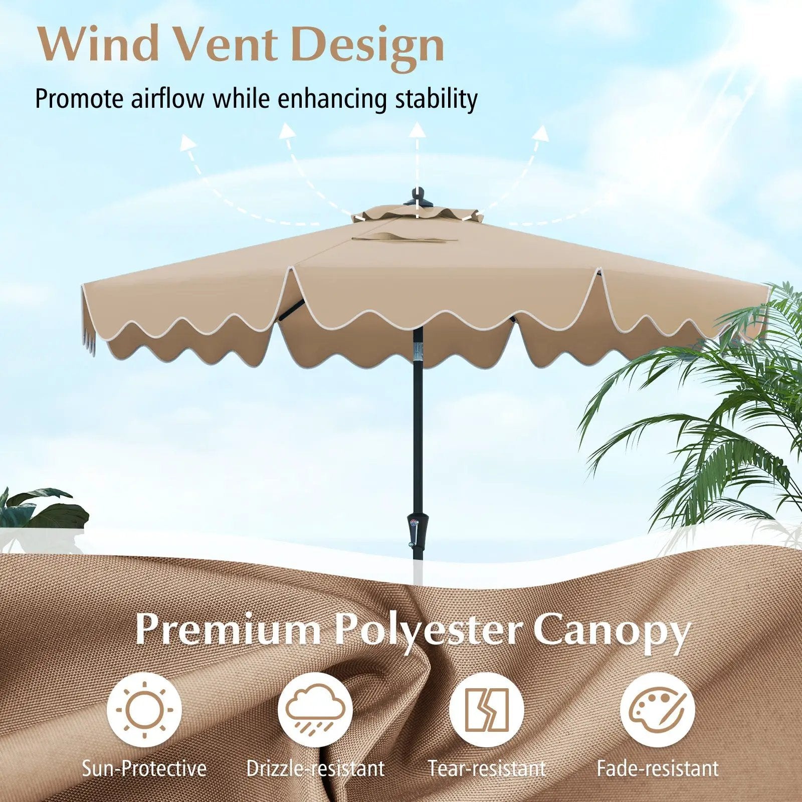 9 Feet Patio Umbrella with Crank Handle and Push Button Tilt by DirectDeals