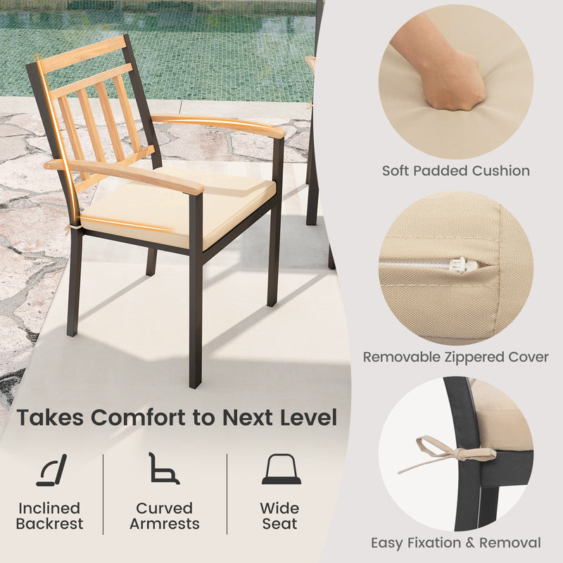 9-Piece Patio Dining Set 35.5 Inch Acacia Wood Table with Umbrella Hole and 24-Inch Wide Chairs by DirectDeals