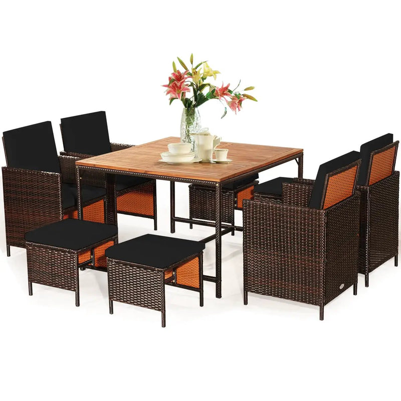 9 Pieces Patio Rattan Dining Cushioned Chairs Set by DirectDeals
