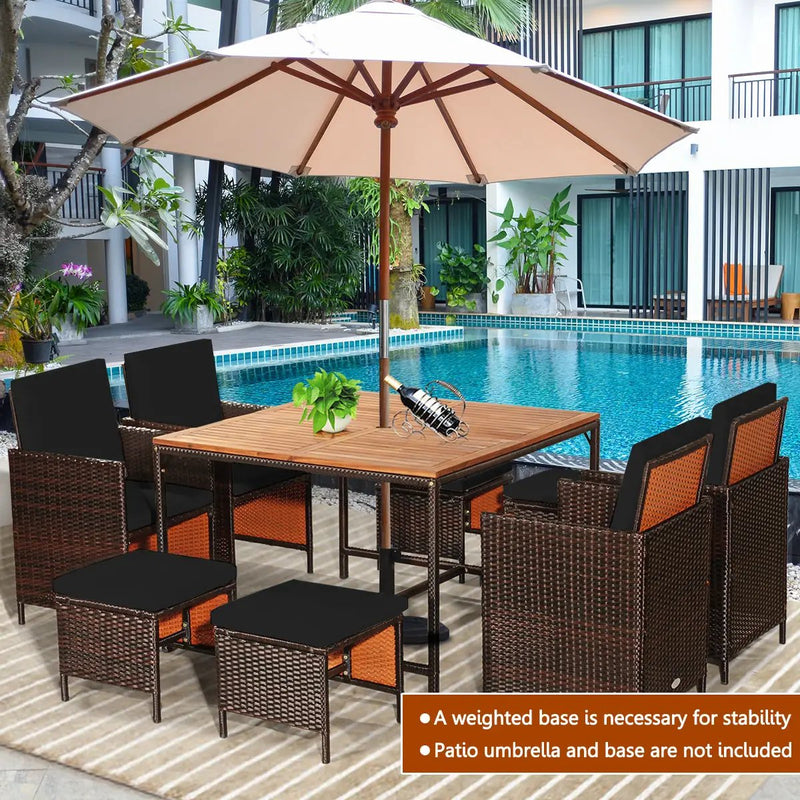 9 Pieces Patio Rattan Dining Cushioned Chairs Set by DirectDeals
