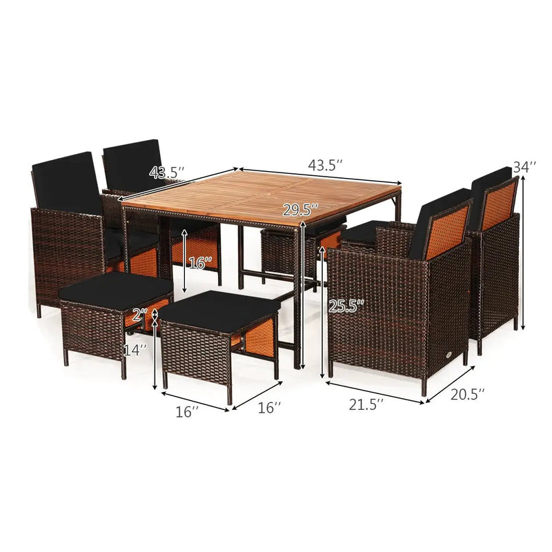 9 Pieces Patio Rattan Dining Cushioned Chairs Set by DirectDeals