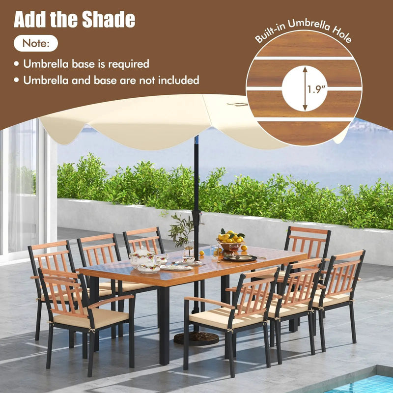 9 Pieces Patio Dining Set 39.5 Inch Acacia Wood Table with Umbrella Hole and 24-Inch Wide Chairs by DirectDeals