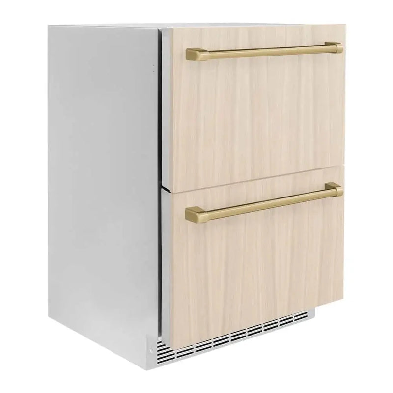 ZLINE 24" Touchstone 168 Can Outdoor-Rated Dual Refrigerator Drawer, Panel Ready Champagne Bronze, RDSPOZ-24-CB by Farmhouse Kitchen and Bath