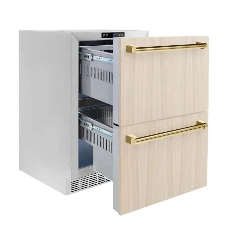 ZLINE 24" Touchstone 168 Can Outdoor-Rated Dual Refrigerator Drawer, Panel Ready Gold, RDSPOZ-24-G by Farmhouse Kitchen and Bath