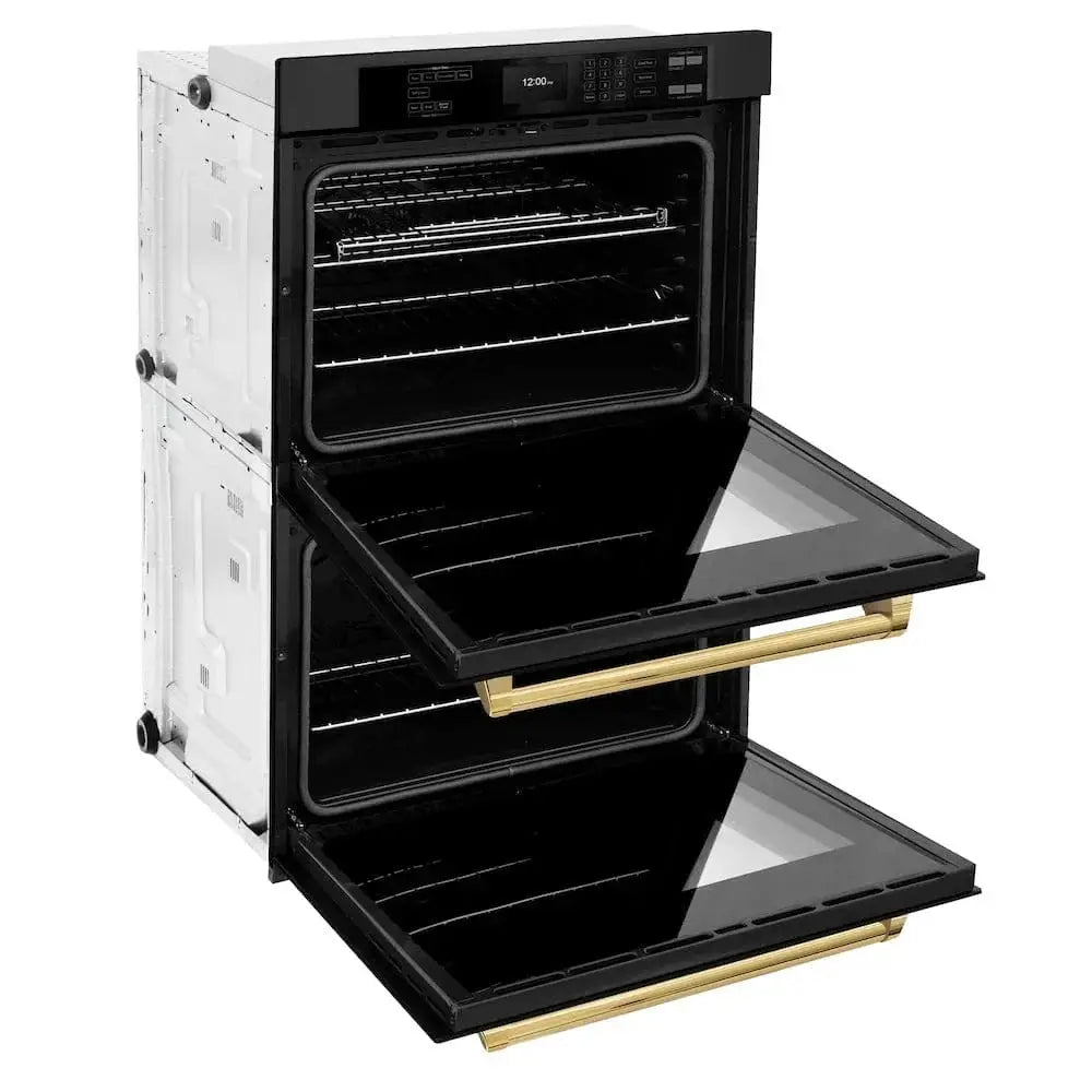 ZLINE 30"Professional True Convection Double Wall Oven, Air Fry, Self Clean Black Stainless Steel, Gold WADBZ-30-G by Farmhouse Kitchen and Bath