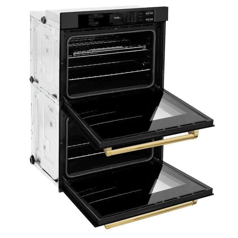 ZLINE 30"Professional True Convection Double Wall Oven, Air Fry, Self Clean Black Stainless Steel, Gold WADBZ-30-G by Farmhouse Kitchen and Bath