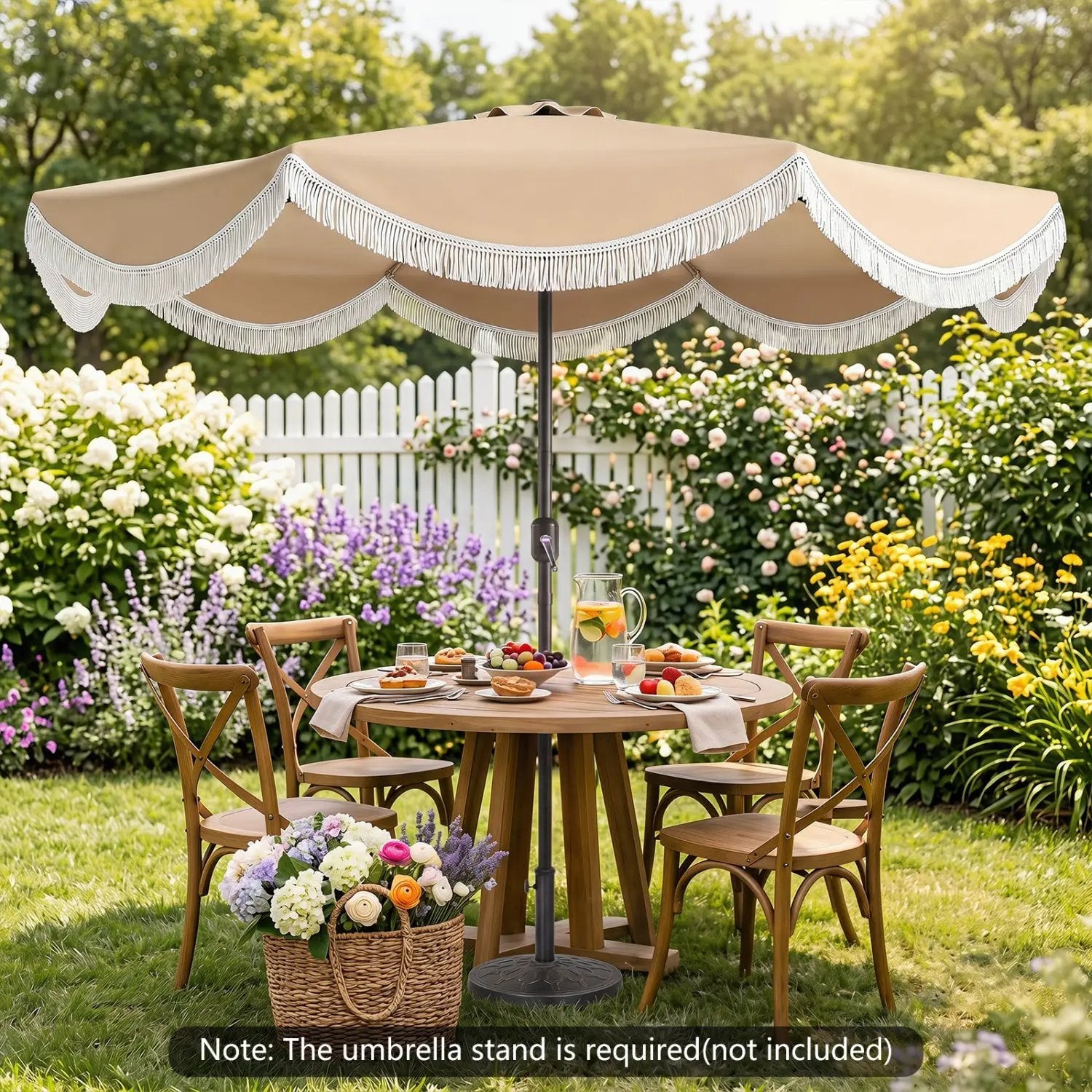 10 FT Outdoor Tassel Umbrella with Push Button Tilt by DirectDeals