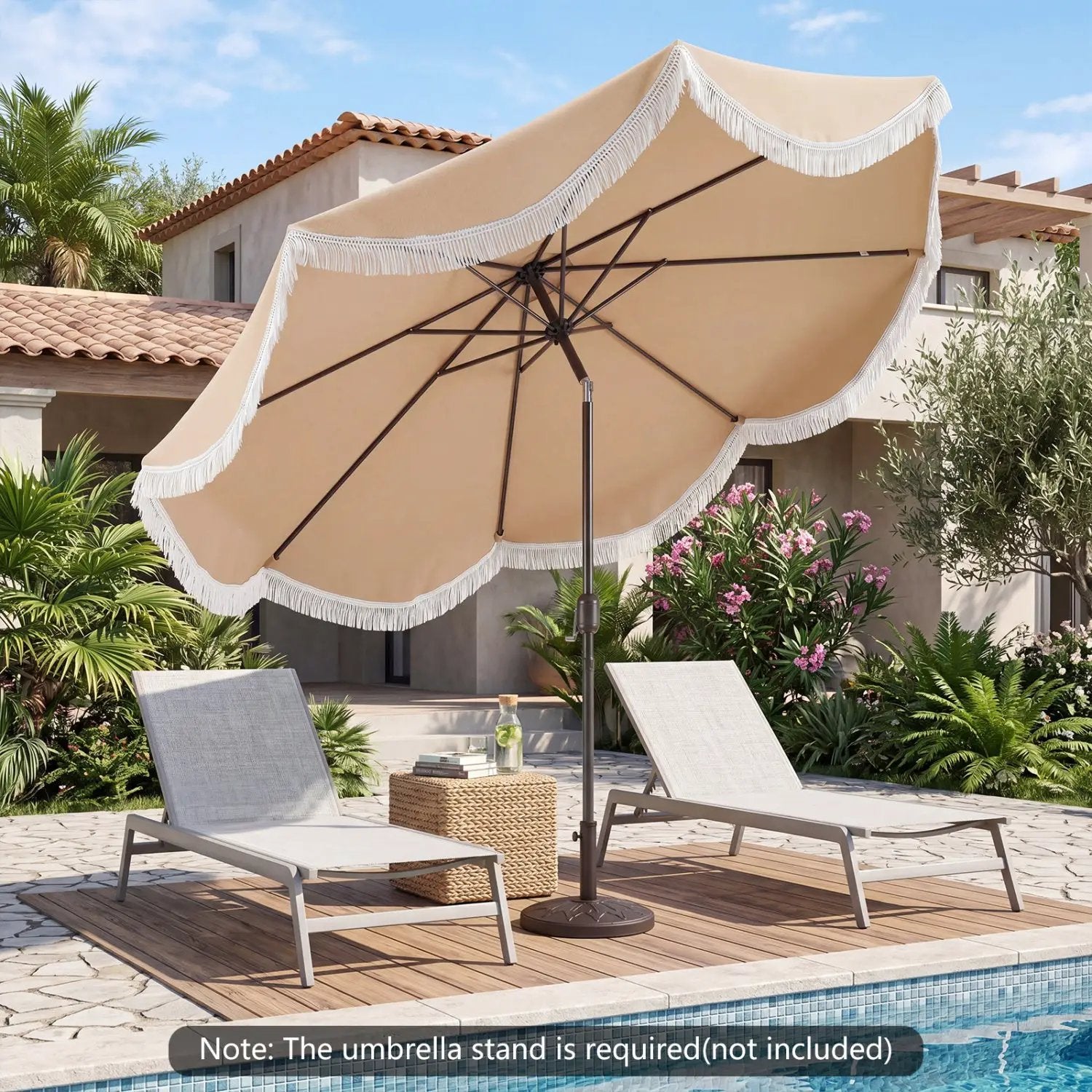 10 FT Outdoor Tassel Umbrella with Push Button Tilt by DirectDeals