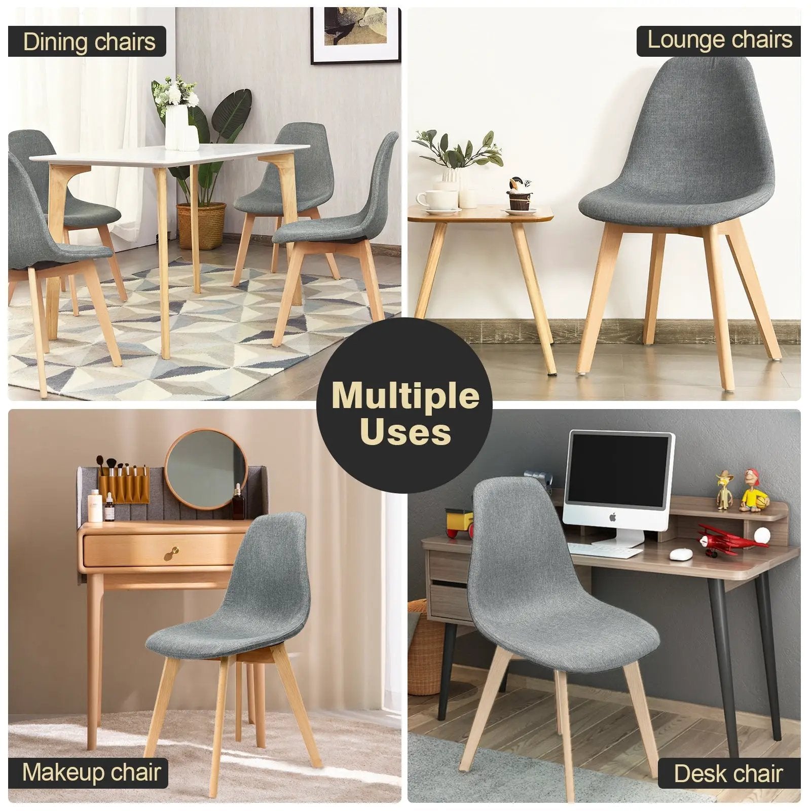 2 Pieces Modern Dining Chair Set with Wood Legs and Fabric Cushion Seat by DirectDeals