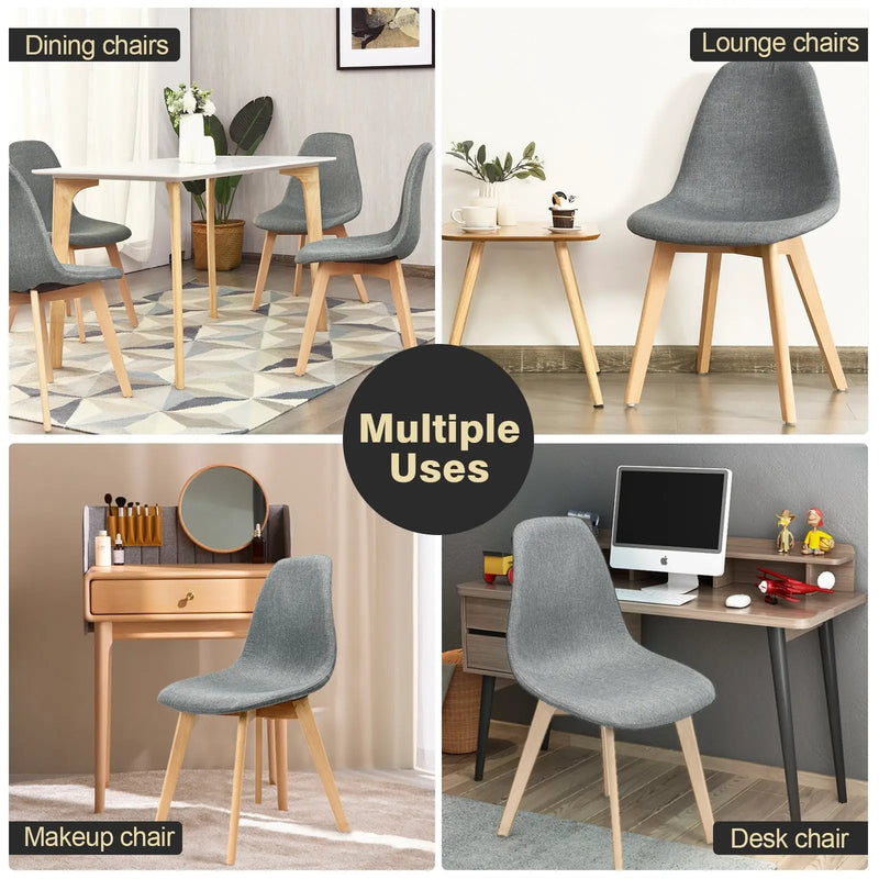 2 Pieces Modern Dining Chair Set with Wood Legs and Fabric Cushion Seat by DirectDeals