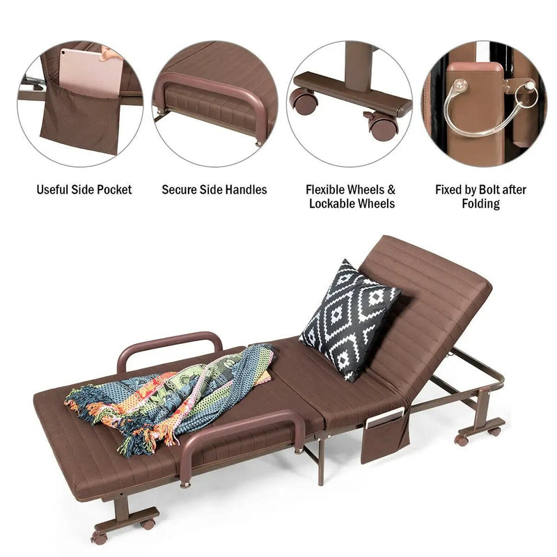 Adjustable Folding Guest Bed Frame with Mattress and Wheels by DirectDeals