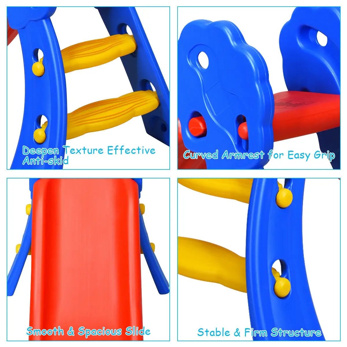 2 Step Indoors Kids Plastic Folding Slide with Basketball Hoop by DirectDeals