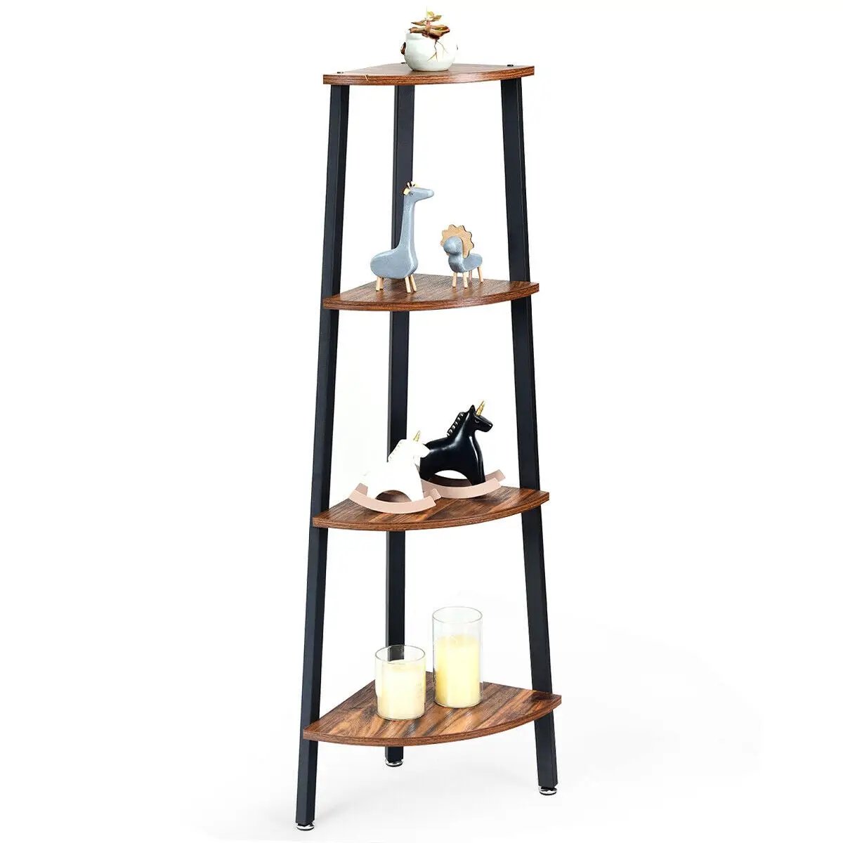 4-Tier Corner Shelf Metal Storage Rack Domestic Bookcase by DirectDeals