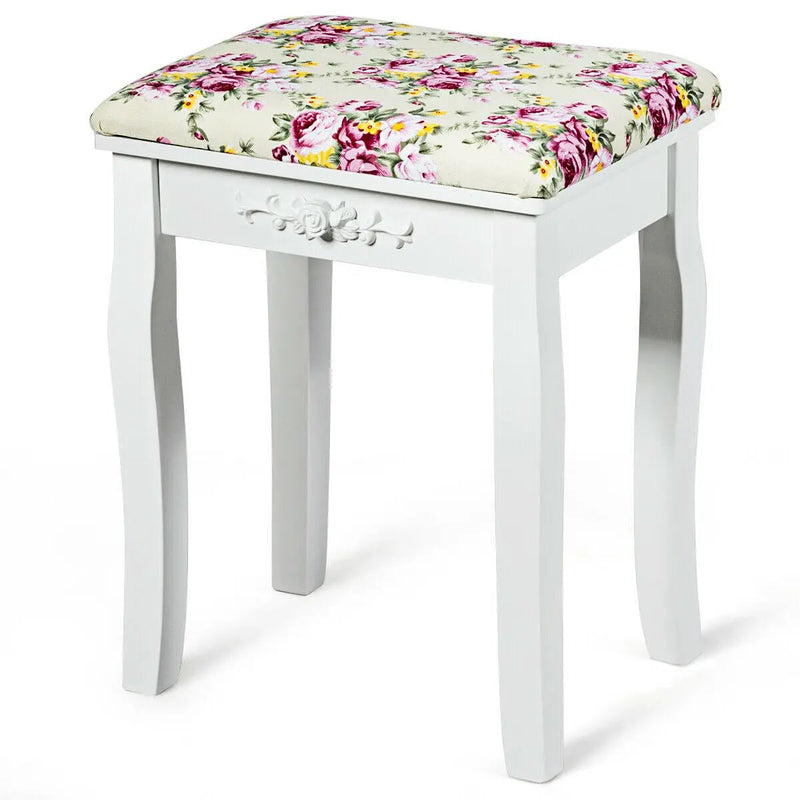 Vanity Wood Dressing Stool Padded Piano Seat with Rose Cushion by DirectDeals
