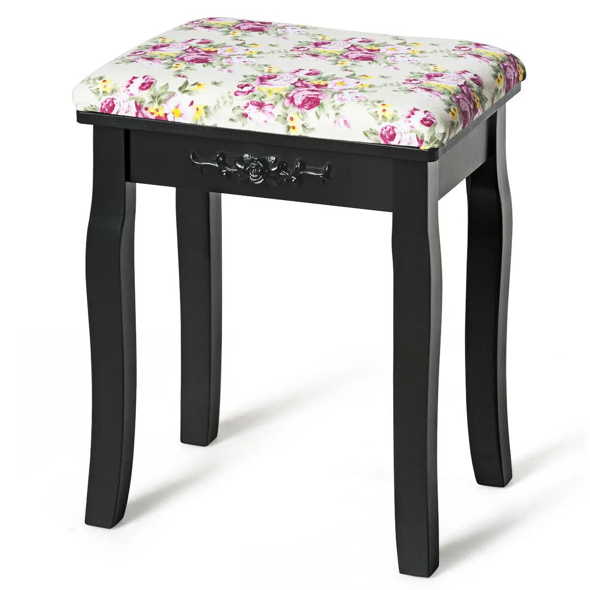 Vanity Wood Dressing Stool Padded Piano Seat with Rose Cushion by DirectDeals