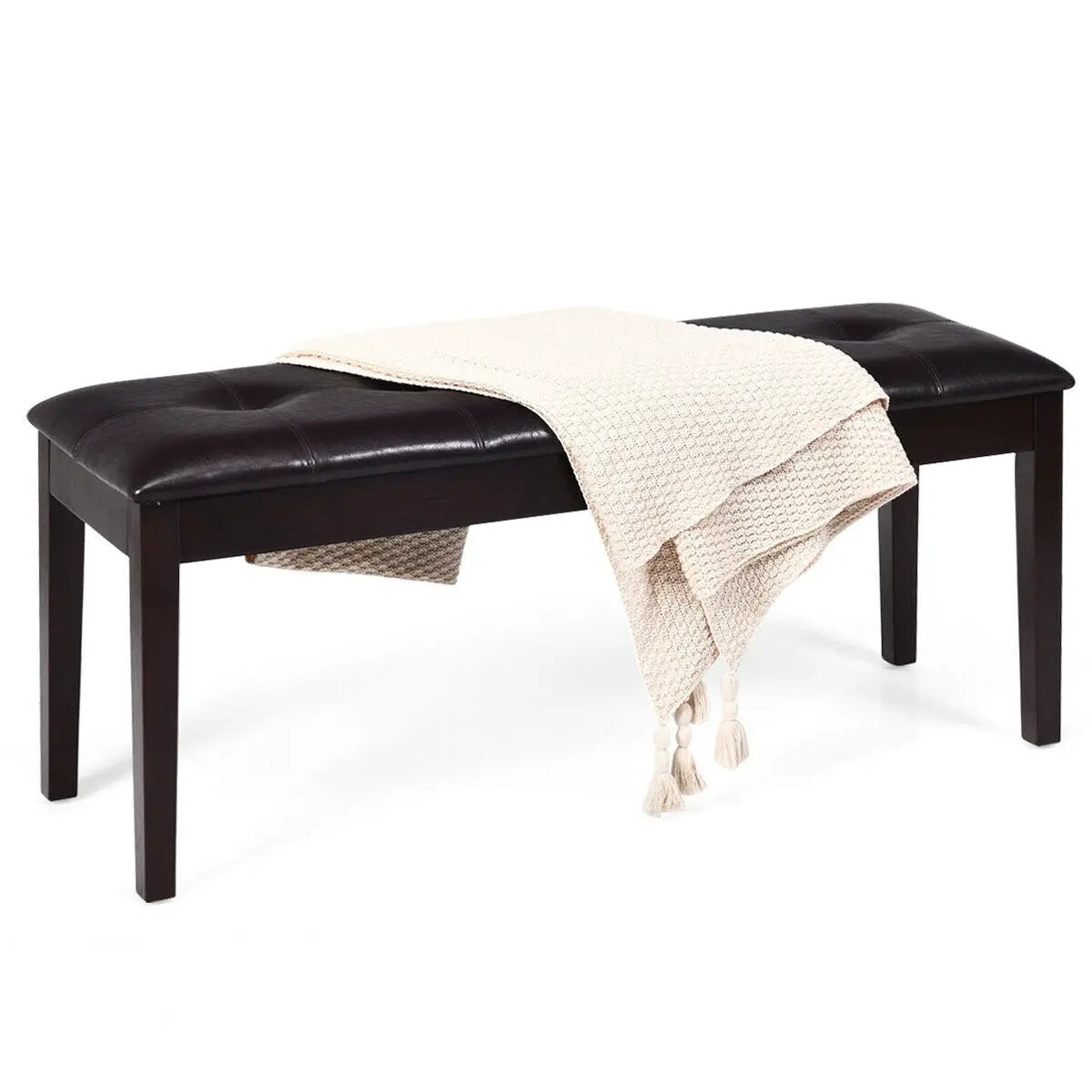 Upholstered Dining Room PU Bench Solid Wood Button Tufted by DirectDeals