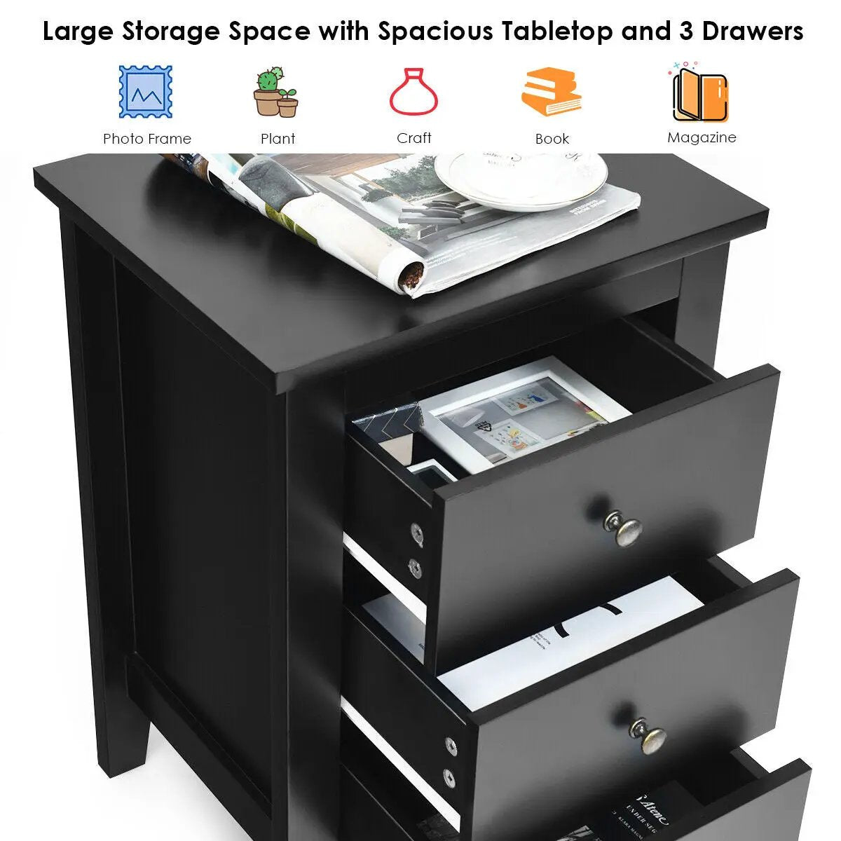 Set of 2 Nightstand End Beside Table Drawers by DirectDeals