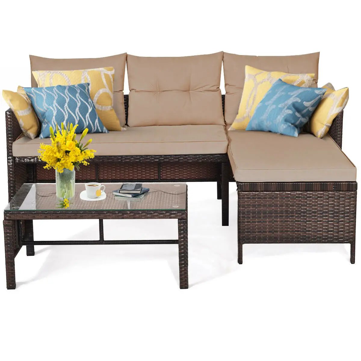 3 Pieces Patio Wicker Rattan Sofa Set by DirectDeals