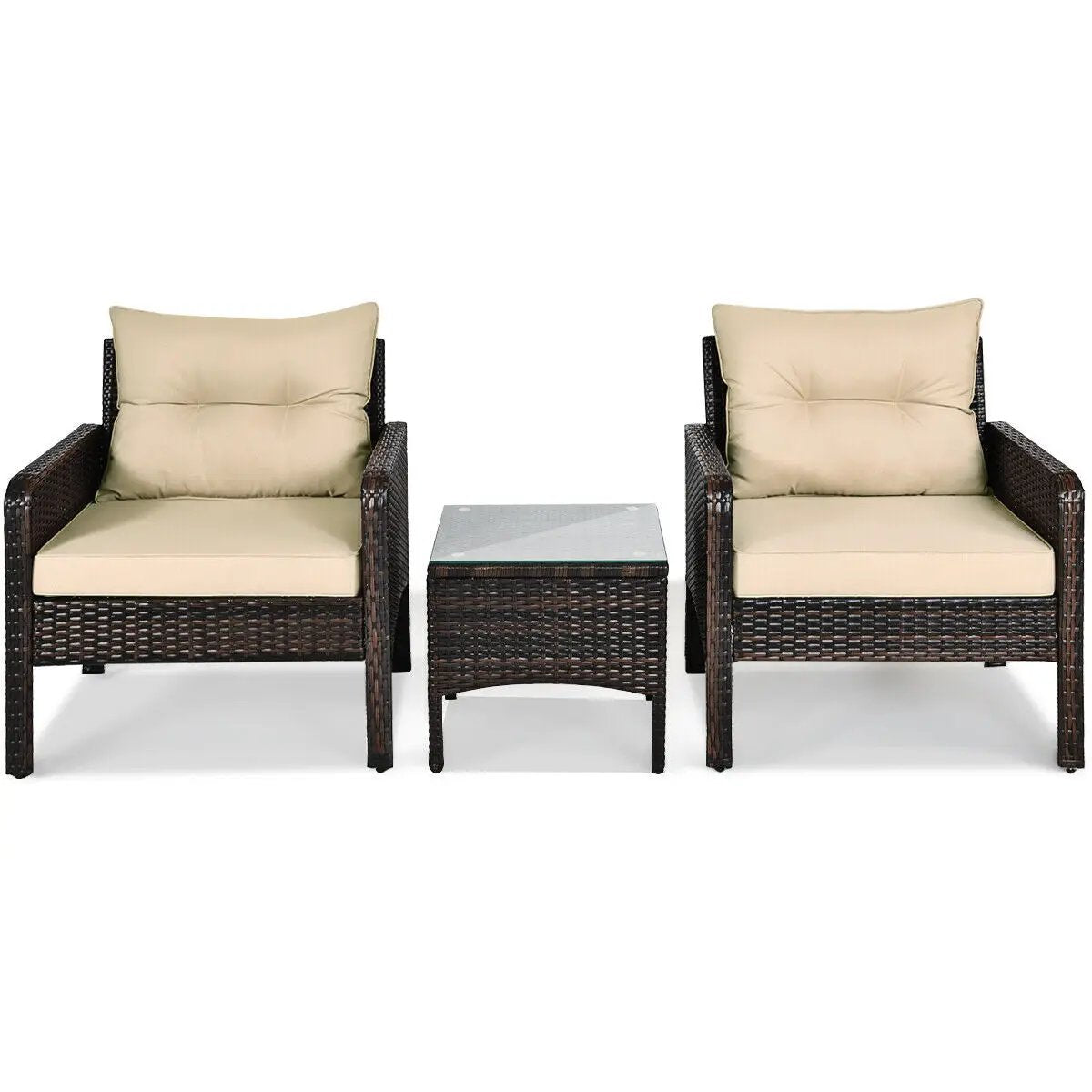 3 Pcs Outdoor Patio Rattan Conversation Set with Seat Cushions-Black by DirectDeals