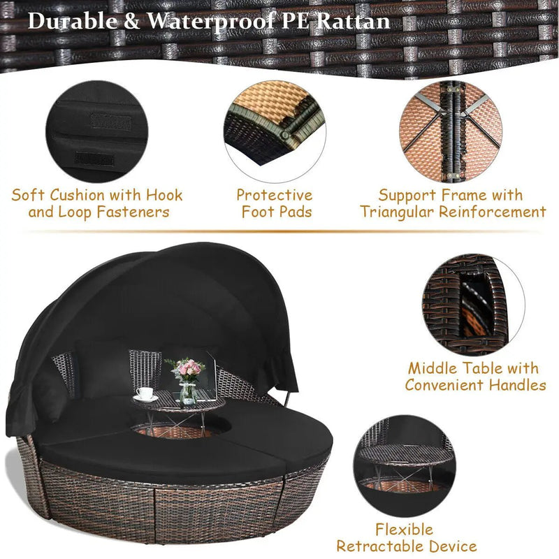 Patio Round Daybed Rattan Furniture Sets with Canopy by DirectDeals