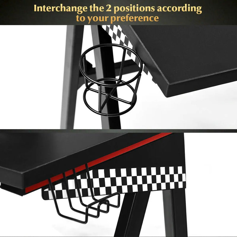 Ergonomic Computer Gaming Desk with Cup Holder and Headphone Hook by DirectDeals