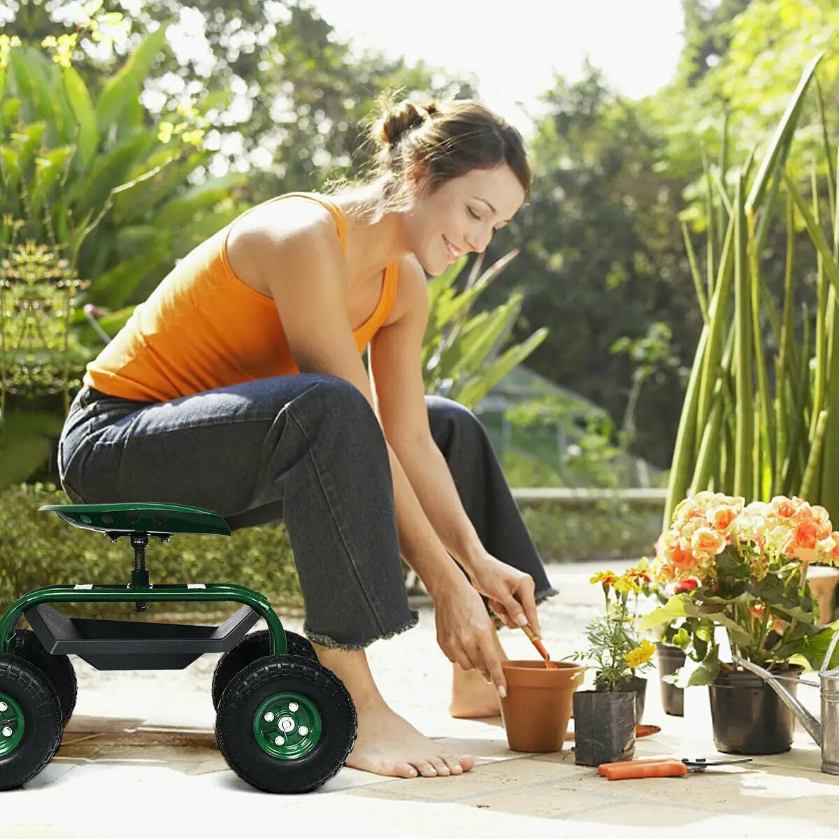 Heavy Duty Garden Cart with Tool Tray and 360 Swivel Seat by DirectDeals