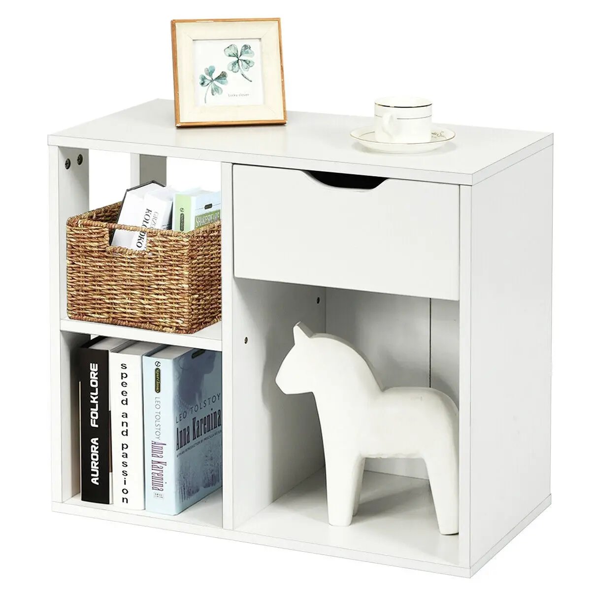 3-Cube Bookcase 2-tier Wooden Storage Shelf with Pull-out Drawer-Brown by DirectDeals