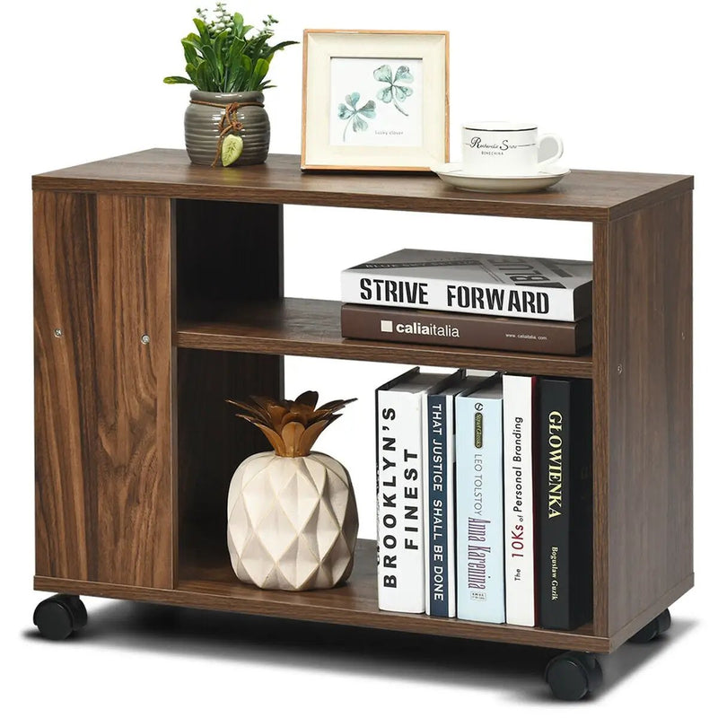Multifunctional 3-Tier Side Table with Wheels and Large Storage Shelf by DirectDeals