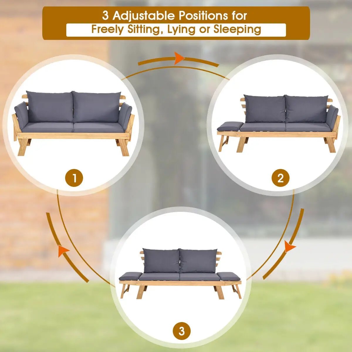 Adjustable Patio Convertible Sofa with Thick Cushion by DirectDeals