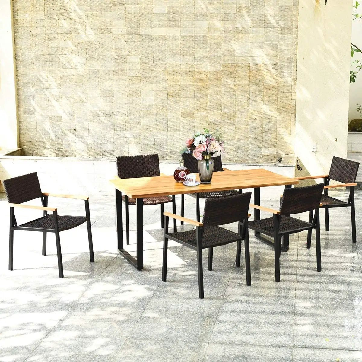 Patented 7 Pieces Outdoor Dining Set with Large Acacia Wood Table Top by DirectDeals