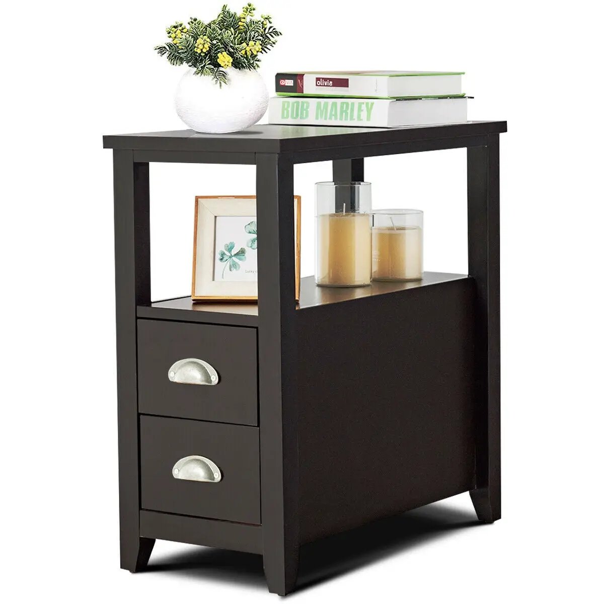 End Table Wooden with 2 Drawers and Shelf Bedside Table by DirectDeals