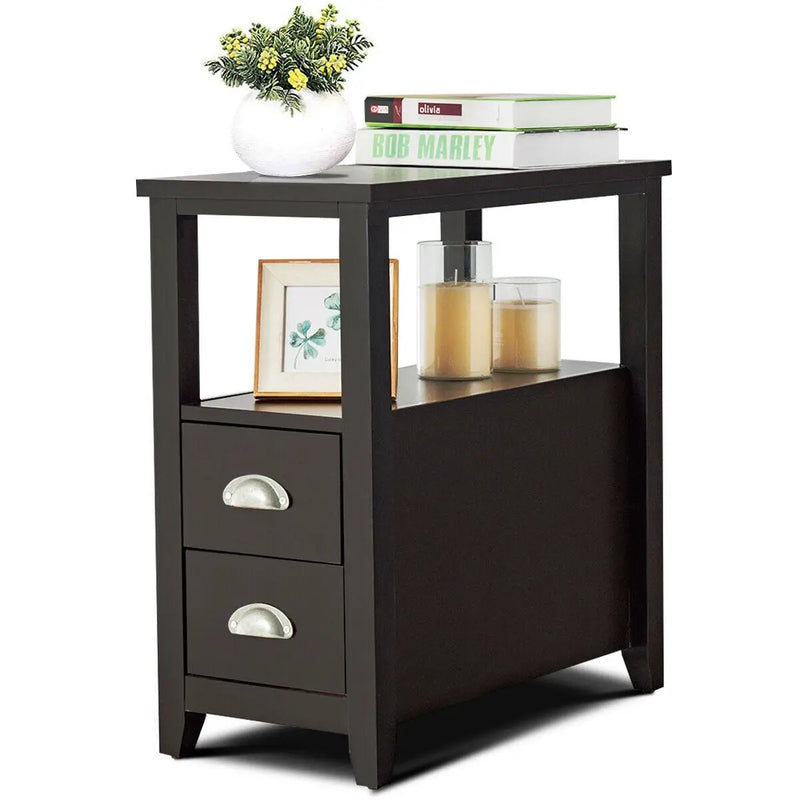 End Table Wooden with 2 Drawers and Shelf Bedside Table by DirectDeals