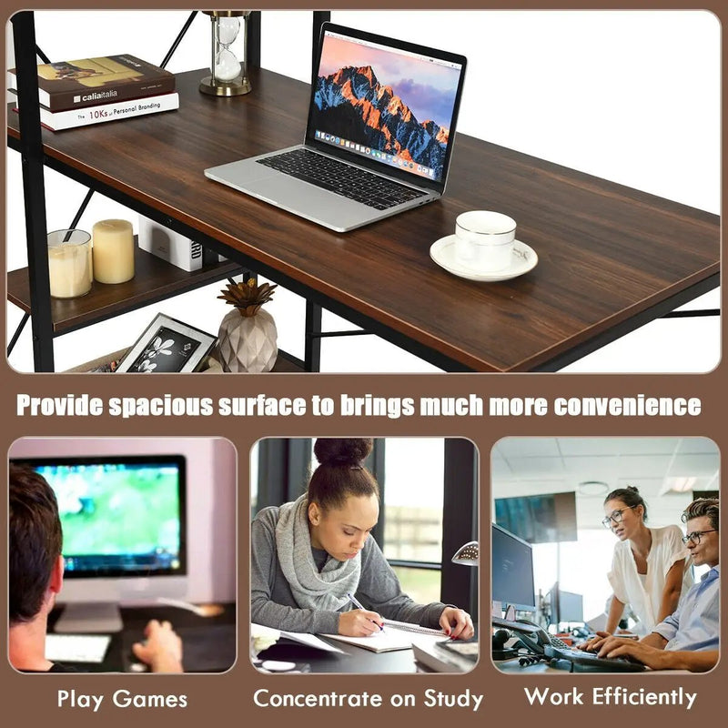 47.5 Inch Writing Study Computer Desk with 4-Tier Shelves by DirectDeals