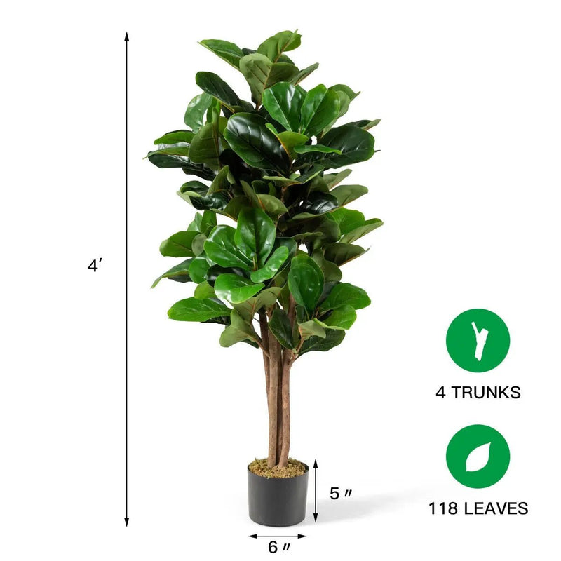 4 Feet Artificial Fiddle Leaf Fig Tree Decorative Planter by DirectDeals