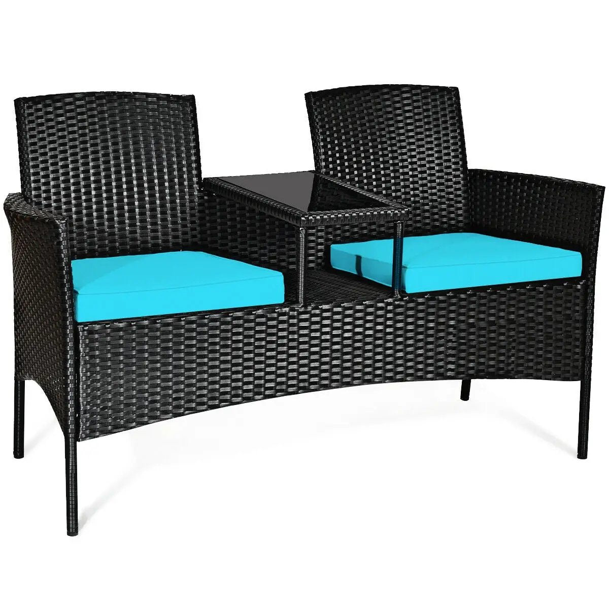 Wicker Patio Conversation Furniture Set with Removable Cushions and Table by DirectDeals