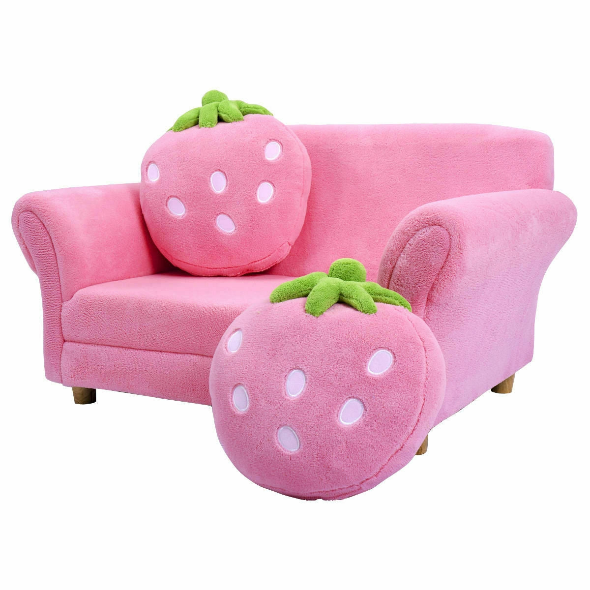 Kids Strawberry Armrest Chair Sofa with 2 Cute Strawberry Pillows-Pink, photo 7 of 10