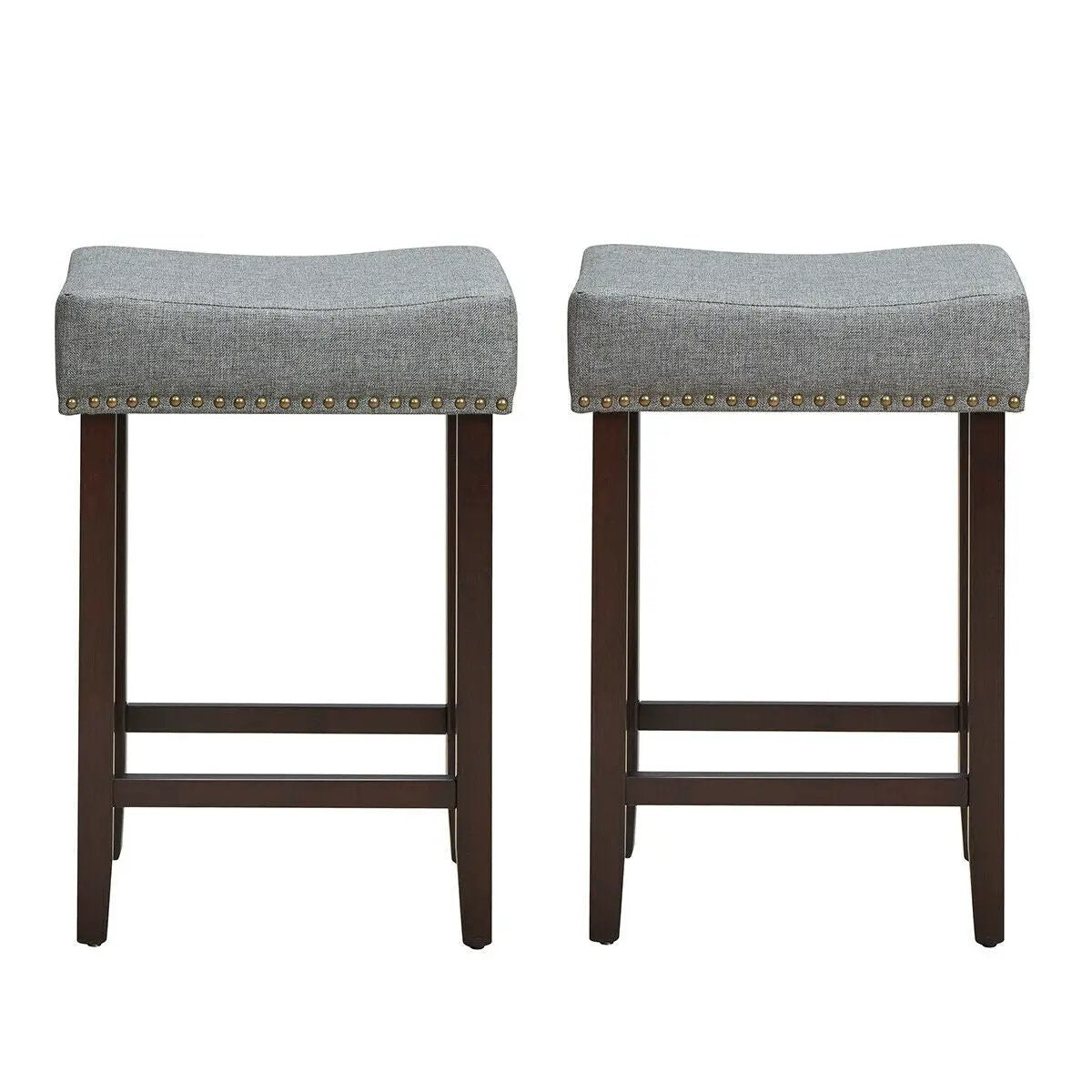 Set of 2 Nailhead Saddle Bar Stools 24 Inch Height by DirectDeals