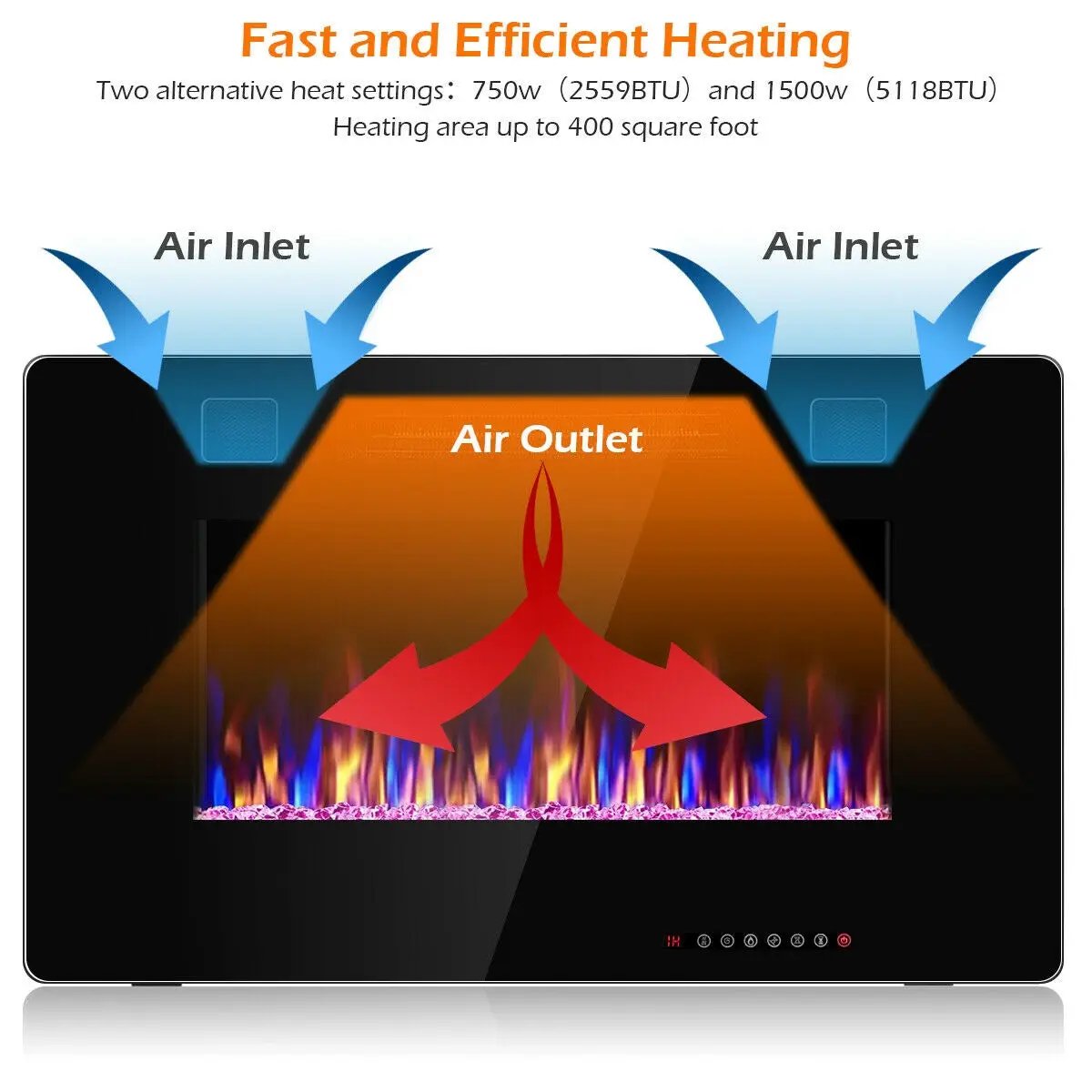 30-Inch Recessed Ultra Thin Electric Fireplace Heater with Glass Appearance by DirectDeals