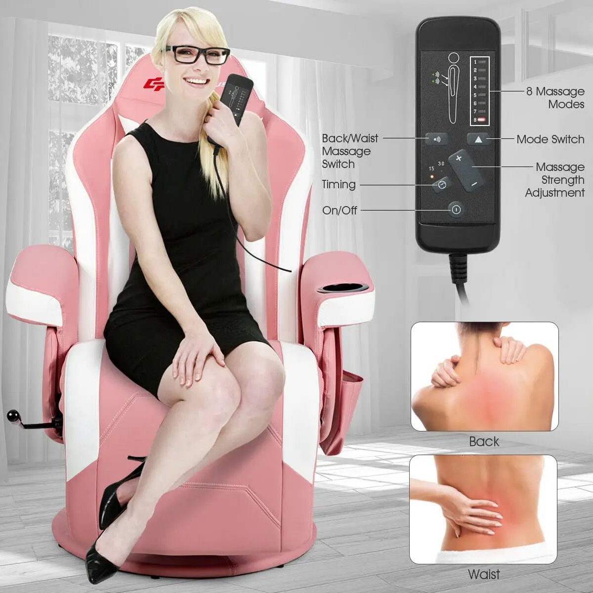 Ergonomic High Back Massage Gaming Chair with Pillow by DirectDeals