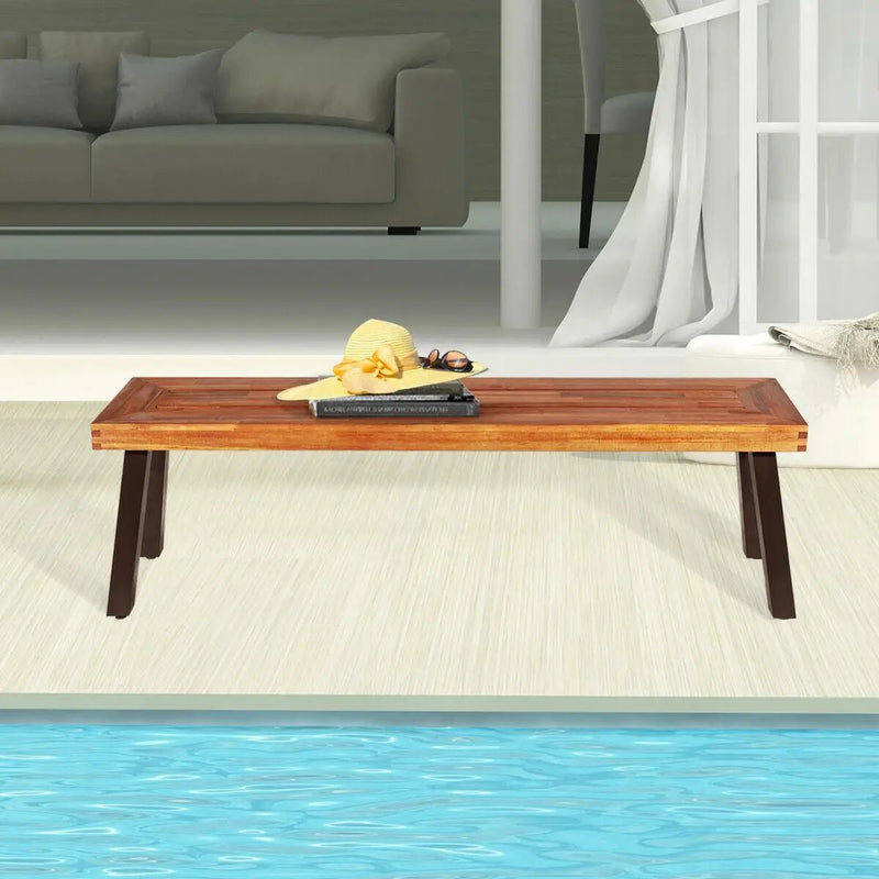 Patio Acacia Wood Dining Bench Seat with Steel Legs by DirectDeals