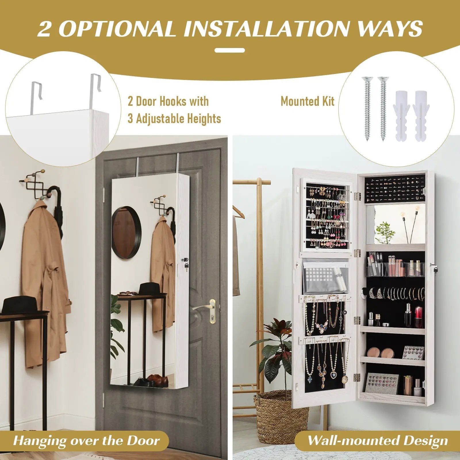 Lockable Storage Jewelry Cabinet with Frameless Mirror by DirectDeals