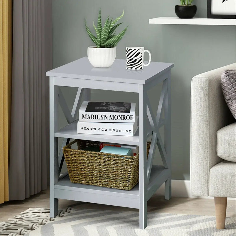 3-Tier Nightstand End Table with X Design Storage by DirectDeals