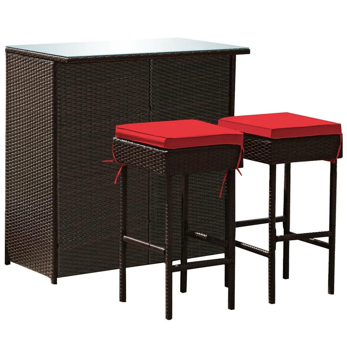3PCS Patio Rattan Wicker Bar Table Stools Dining Set-Turquoise by DirectDeals